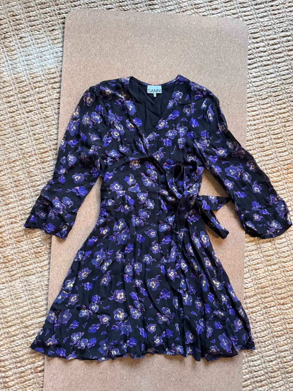 Ganni Navy Floral Long Sleeve Dress